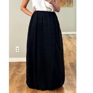 MaxMara‎ Pianoforte Crinkle Maxi Skirt Bubble Hem Black Vintage